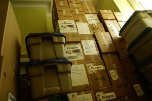 Boxes piled sky-high. Almost ready for moving.