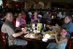 Dinner with Ghis's family. Morgane liked her new pink goggles so much she thought she'd wear them right away. 