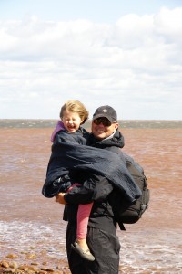 DSC00768 Ghis and Morgane feeling the wind at North Cape on PEI.