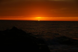 Sunset - the view from our van, parked right by the beach just inside Cape Breton Highlands Park.