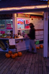 Ghis picking up the Thai food. Spring rolls, yummy!