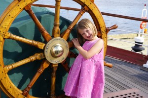 The steering wheel of the Acadia, part of the maritime museum.