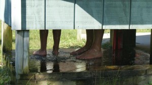Morgane and I in the outdoor shower