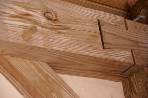 Wood joints on the timber frame.
