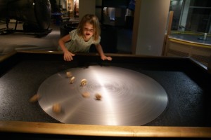 We loved trying to place wooden pieces on a spinning disk.