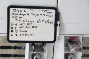 Dysfunctional laundromat in secret location.